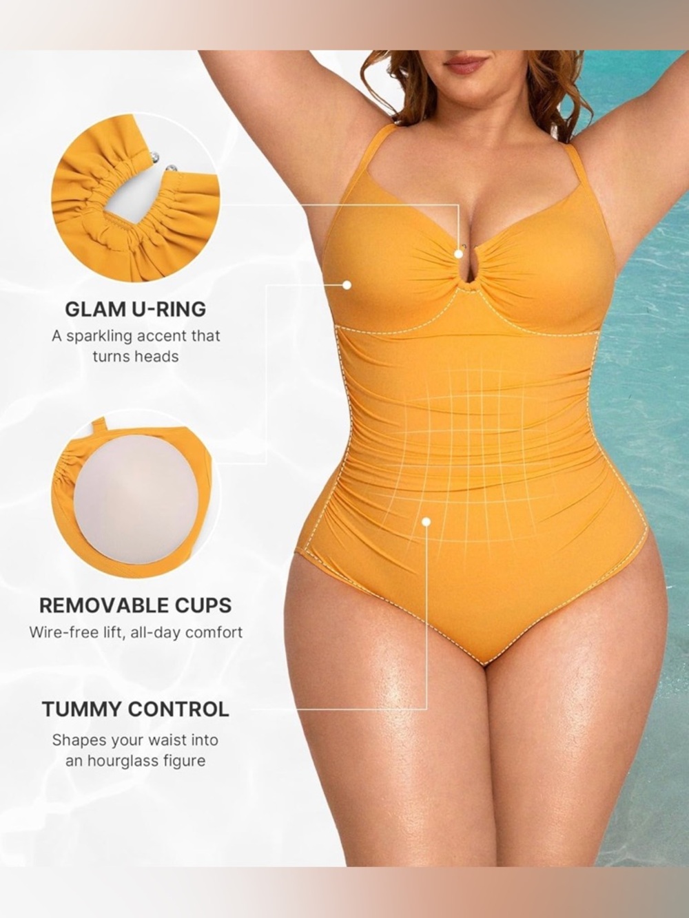 SHAPELLX Tummy Control Slimming One Piece U-Ring Shapewear W/Ruched Waist - Picture 4 of 9